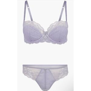Adore Me Lavender Lace-Trim Underwire Bra & Panty Set NWT 34G